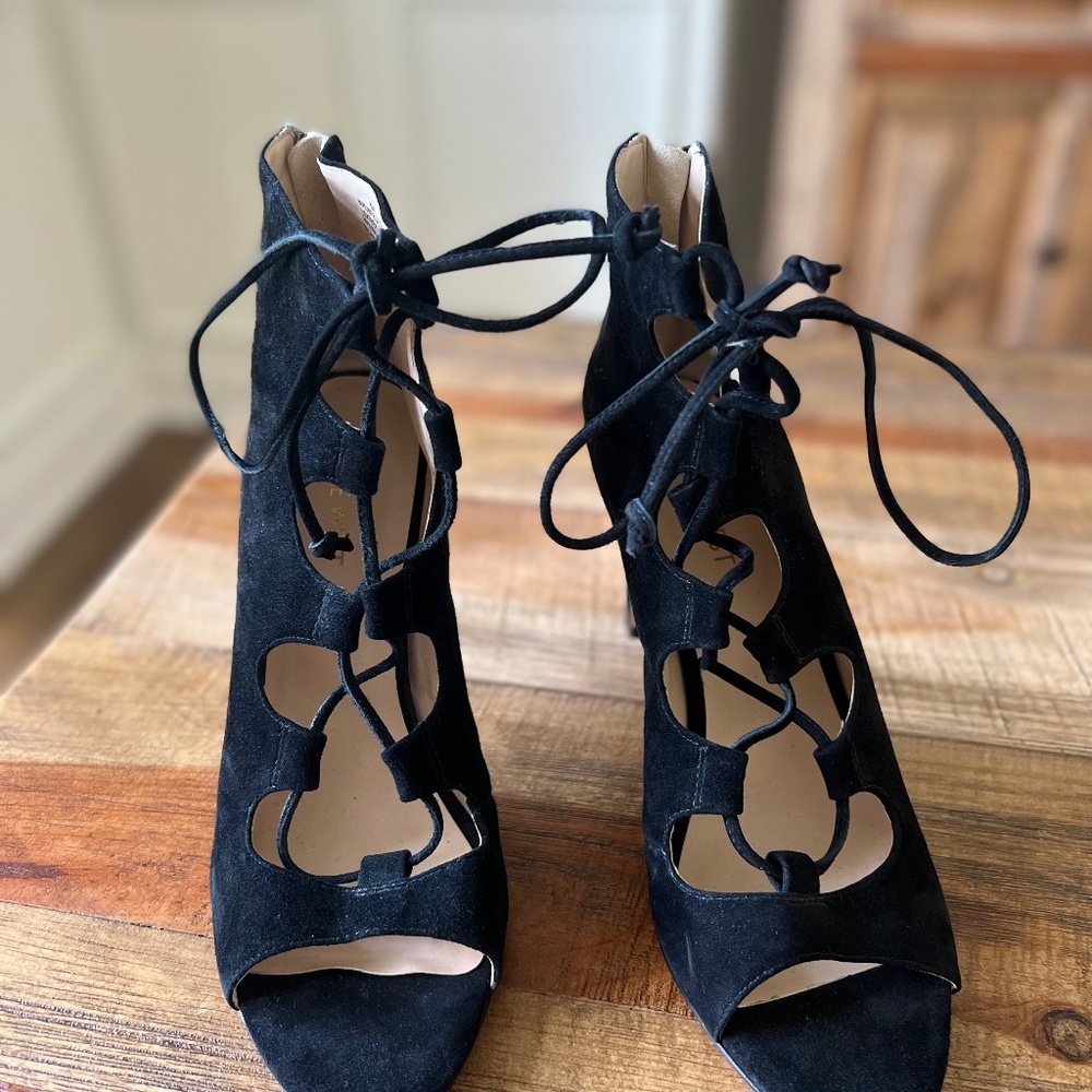 Beautiful black suede lace up heels